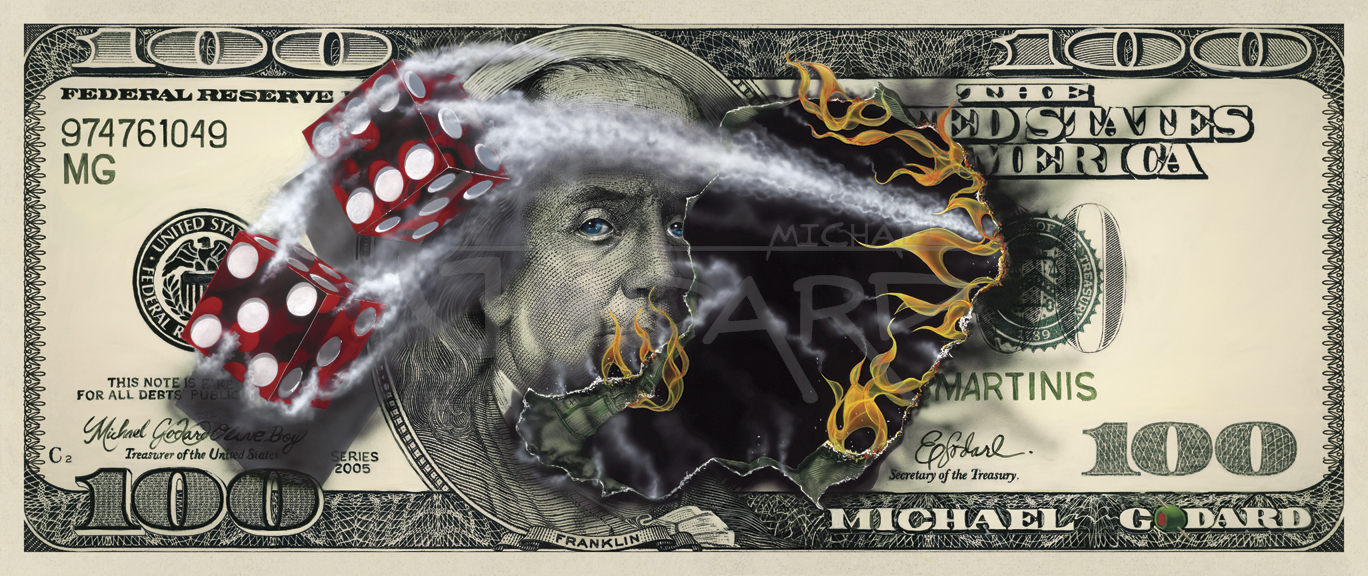 100 Bill With Dice Michael Godard